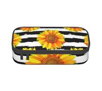 YounPrenG Estuche para lápices, Estuche para lápices Impreso de Gran Capacidad, Estuche para lápices, Estuche para lápices para Oficina y Escuela.Girasoles sobre Fondo de Rayas Blancas y Negras
