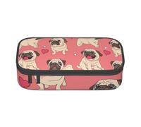 YounPrenG Estuche para lápices, Estuche para lápices Impreso de Gran Capacidad, Estuche para lápices, Estuche para lápices para Oficina y Escuela.Perro Pug Corazón de San Valentín