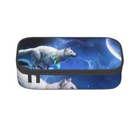 YounPrenG Estuche para lápices, Estuche para lápices Impreso de Gran Capacidad, Estuche para lápices, Estuche para lápices para Oficina y Escuela.Lobo bajo la luna