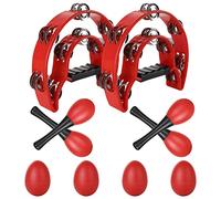 YOUNTHYE Juego de 2 panderetas de media luna, panderetas de doble fila para adultos con 4 huevos y 4 maracas de madera, perfecto para músicos, cantantes, clases de música, bandas