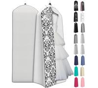 Your Bags Wedding Dress Garment Bag - Garment Bags for Travel & Hanging Clothes or Storage - 72" Wedding Dress Bag for Gowns Long with 20" Gusset for Puffy Bridal Gowns Cover - White/Black Damask