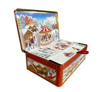 your castle Caja de metal grande emergente del mercado navideño para galletas de Navidad, chocolates y bombones - Conservación, Volumen: 3,8 l, Dimensiones: 28 x 18 x 8 cm