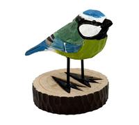 your castle Pájaro decorativo de madera sobre pedestal, herrerillo, hecho a mano, en caja de regalo, 11 x 7 x 8 cm