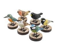 your castle Pájaro decorativo de madera sobre pedestal, juego de 6 piezas, pájaros de jardín domésticos, hechos a mano, 12 x 10 cm