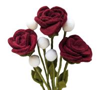 your castle Ramo de 3 rosas rojas y 5 flores de fieltro blanco, comercio justo, decoración de fieltro sostenible, flores artificiales realistas, flores de tela, juego de flores de fieltro