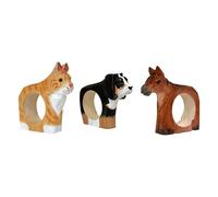 your castle Servilleteros, tallados a mano, diseño animal, gato, perro, caballo, juego de 3, hechos de madera, pintados a mano, versátiles, con base estable, 8 x 6 x 2 cm