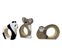 your castle Servilleteros tallados a mano, diseño de animales, koala, panda, perezoso, juego de 3, de madera, pintado a mano, versátil, con base estable, 8 x 6 x 2 cm