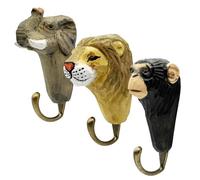 Your Castle Set de 3 ganchos de pared: Elefante/León/Mono Animales para dormitorio infantil - Perchero de madera | Gancho para ropa para niños y niñas | Perchero infantil con motivos de animales para