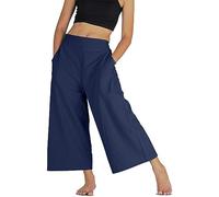 YOUR COZY Palazzo - Pantalones casuales de algodón con cintura elástica para mujer, pantalones de pierna ancha, suaves y cómodos, azul vaquero, XL