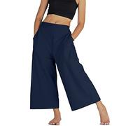 YOUR COZY Palazzo - Pantalones casuales de algodón con cintura elástica para mujer, pantalones de pierna ancha, suaves y cómodos, azul marino, XL