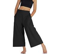 YOUR COZY Palazzo - Pantalones casuales de algodón con cintura elástica para mujer, pantalones de pierna ancha, suaves y cómodos, Negro, XXXL