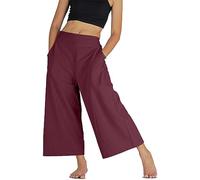 YOUR COZY Palazzo - Pantalones casuales de algodón con cintura elástica y pierna ancha para mujer, suaves y cómodos, Vino Tinto, XL