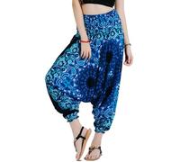 YOUR COZY Pantalones de harén para mujer, ropa hippie bohemia, pantalones de martillo Mc, enterizos, casuales, holgados, para playa, cómodos, holgados, pantalones de yoga bohemios, Pluma azul, XL