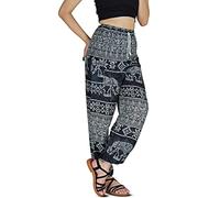 YOUR COZY Pantalones harem para mujer, estilo bohemio, yoga, elefante, playa, casual, estampados, con cordón, Elefante Egeo, M