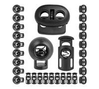 Your Day Mate Juego de topes para cordones, 1 y 2 agujeros, 30 piezas, negro, para cordones de hasta Ø 4 mm, abrazadera de correa para ropa, mochila, tope de goma para cordones