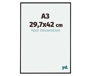 Your Decoration - Marco de fotos A3 29.7x42 cm - Negro Mate - Marco de fotos de plástico con cristal de plástico antirreflejo - Marco A3 29.7x42 cm - Evry