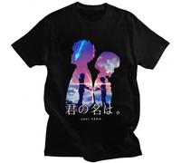 Your Name T Shirt Men Pre-Shrunk Cotton Anime Manga Kimi No Na WA Black XXL