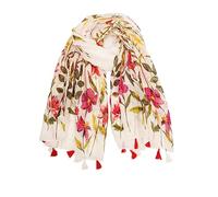 YOUR SMILE Bufanda bohemia grande para mujer, ligera, con estampado floral, para otoño e invierno, con flecos, 08 Blanco/Rosa Floral, Large