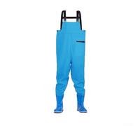 Your Waders With Boots For Fishing, Integrated Rain Pants For Teenagers, Waterproof PVC and Knitted Fabric Gear For Boys And Girls, Blue Or Orange,(28/29 blue)