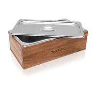 YourCasa cubo basura pequeño 4,3L - cubo basura organica de madera auténtica con inserto de acero inoxidable - cubo organico cocina con tapa - compostador cocina cubo basura organica pequeño (Acacia)