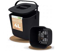 YourCasa Cubo de Basura Orgánica Pequeño 4L con Tapa Hermética y Colador Extraíble - Compostador de Cocina Antiolores, BPA Free, Apto Lavavajillas
