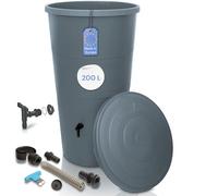 YourCasa Deposito Agua de 200 litros [Incluido el colector de Lluvia] Barril de Lluvia con conexión de Tubo de Bajada Set - bidon Agua de Lluvia con Grifo - depósito de Agua (Gris)