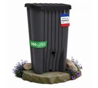 YourCasa Depósito Agua Lluvia 150 L, Estrecho con Grifo, Antracita | Recolector de agua de lluvia compacto para jardín, terraza y balcón; plástico resistente UV, fabricado en Francia