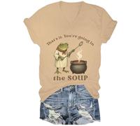 You're Going in The Soup Camisa That's it You're Going in The Soup Camisa con cuello en V para mujer, caqui, M