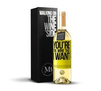 «You're the wine that I want» Mensaje en una Botella. Vino Blanco Premium Verdejo Joven + Gift Box. Etiqueta Amarilla PERSONALIZABLE