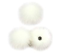 YOURPAI Bola de pompón, 3 unidades, 10 cm, bola de pompón peluda, con botón de presión, para sombreros, zapatos, bufanda, color blanco