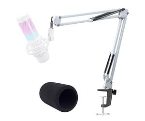 YOUSHARES HyperX QuadCast Blanco Soporte de Micrófono con Filtro Pop, Adaptador de Rosca de 3/8 de Pulgada a 5/8 de Pulgada, QuadCast S Brazo de Micrófono para Transmisión en Vivo y Juegos