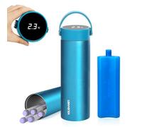 YOUSHARES Insulin Pen Kühltasche mit Temperaturanzeige - Tragbare TSA Etui für Insulinpens und andere Diabetes Zubehör - Medikamente Kühlbox auf Reise Kühlakkus (Eisblau)