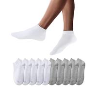 YouShow 10 Pares Calcetines Deportivos Tobilleros hombre mujer Cortos Calcetin Algodon 5x Gris + 5x Blanco 35-38