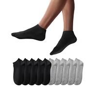 YouShow 10 Pares Calcetines Deportivos Tobilleros hombre mujer Cortos Calcetin Algodon 5x Gris + 5x Negro 43-46
