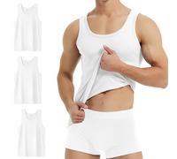 YouShow Blanco Camiseta de Tirantes Hombre Algodón 100% Camisetas sin Mangas Deportivas Pack 3 L