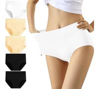 YouShow Bragas Mujer Braguitas Algodón Cintura Alta Pack de 5 Cómodo Faja Reductora Ajustan(Albaricoque de Moda,M)