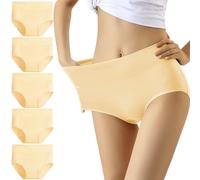 YouShow Bragas Mujer Braguitas Algodón Cintura Alta Pack de 5 Cómodo Faja Reductora Ajustan(Beige,S)