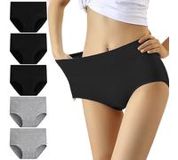 YouShow Bragas Mujer Braguitas Algodón Cintura Alta Pack de 5 Cómodo Faja Reductora Ajustan(Negro de la Moda,L)