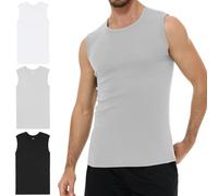 YouShow Pack de 3 camisetas interiores para hombre, 100% algodón, sin mangas, con cuello redondo, 1 negro + 1 blanco + 1 gris, S