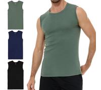 YouShow Pack de 3 camisetas interiores para hombre, 100% algodón, sin mangas, con cuello redondo, 1 negro + 1 azul marino + 1 verde oliva, 5XL
