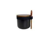 YOUSIS Azucareros con tapas, tarros de almacenamiento de cerámica de 250 ml con cuchara, recipiente de cerámica para especias, sal, azúcar, semillas, etc. (tarro individual, negro)