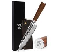 YOUSUNLONG Cuchillo de chef - 200mm - Cuchillos de cocina - Acero de Damasco martillado japonés - Cuchillo afilado - Mango de nogal americano con funda de cuero