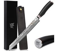YOUSUNLONG Cuchillo para rebanar y trinchar de 11 pulgadas, cuchillo de cocina japonés profesional, diseño ergonómico de acero de Damasco, mango de ébano