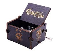 Youtang Mini caja de música de madera tallada a mano Negro