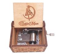 Youtang Sailor Moon Caja de música con manivela de mano de madera tallada, canción temática de Sailor Moon, marrón