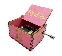 Youtang Sailor Moon Caja de música con manivela de mano de madera tallada, canción temática de Sailor Moon, rosa