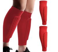 Youth Soccer Shin Guards, Shin Defender, Calf Compression Sleeve with Honeycomb Pads, Lightweight Calf Protective Gear for Football Soccer (Red,S)