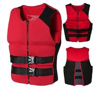 Youth Surfing Vest Neoprene, Portable Adjustable Safety Buoyancy Aid with Zipper for Fishing Surfing Rafting Kayaking Boating Swimming Paddle Boarding Water Sports Activities(Black-Red,S)