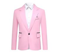 YOUTHUP Blazer deportivo casual para hombre, ligero, ajuste regular, 1 botón, chaqueta de traje de negocios, rosa, 3XL