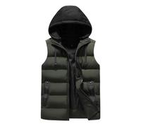 YOUTHUP Chaleco con capucha para hombre, acolchado de invierno, grueso, resistente al viento, sin mangas, abrigo acolchado, Ejercito Verde, L